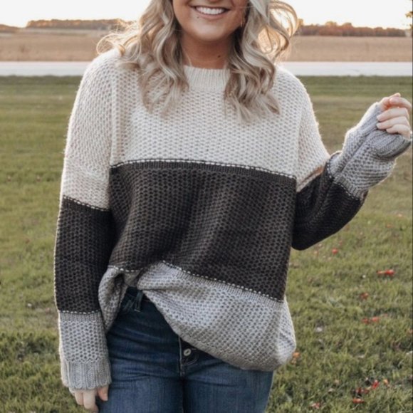 New Striped Chunky Wide Knit Sweater - Picture 1 of 5